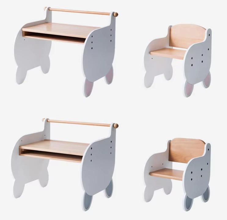 Modern Cartoon-Style Solid Wood Writing Desk and Chair Set for Kindergarten and Primary School Students for Bedroom Study