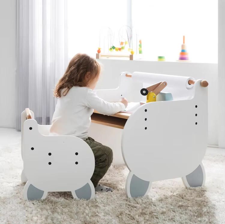 Modern Cartoon-Style Solid Wood Writing Desk and Chair Set for Kindergarten and Primary School Students for Bedroom Study