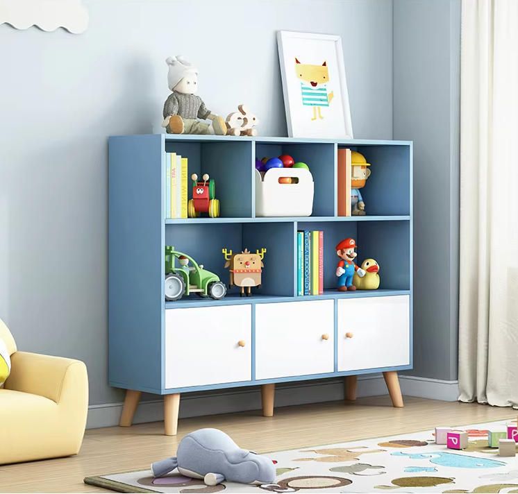 Large Capacity Modern Design Metal Bookshelf Industrial Wood Cabinet for Children's Books for Home or School Bedroom Use