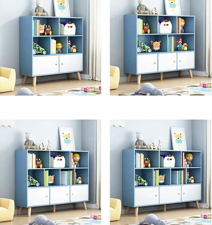 Large Capacity Modern Design Metal Bookshelf Industrial Wood Cabinet for Children's Books for Home or School Bedroom Use