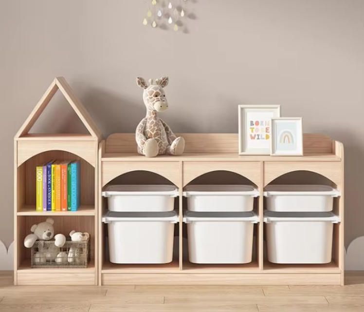 Home Kids' Picture Book Shelf Low Bookcase Woodcrafts Storage Rack for Early Education Organizer