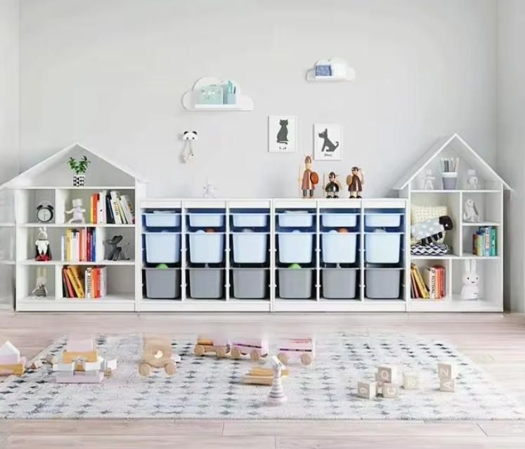 Kids Wooden Storage Cabinet House-Shaped Bookshelf Nursery Organizer Home Woodcrafts Solution