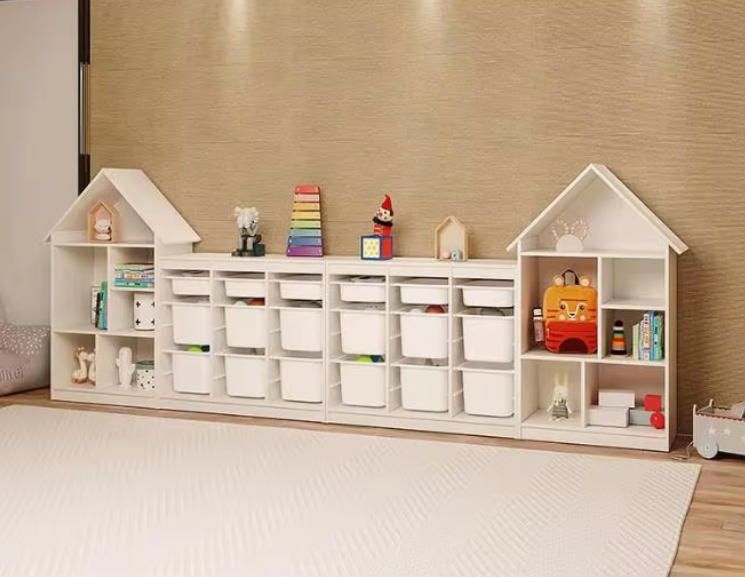 Kids Wooden Storage Cabinet House-Shaped Bookshelf Nursery Organizer Home Woodcrafts Solution