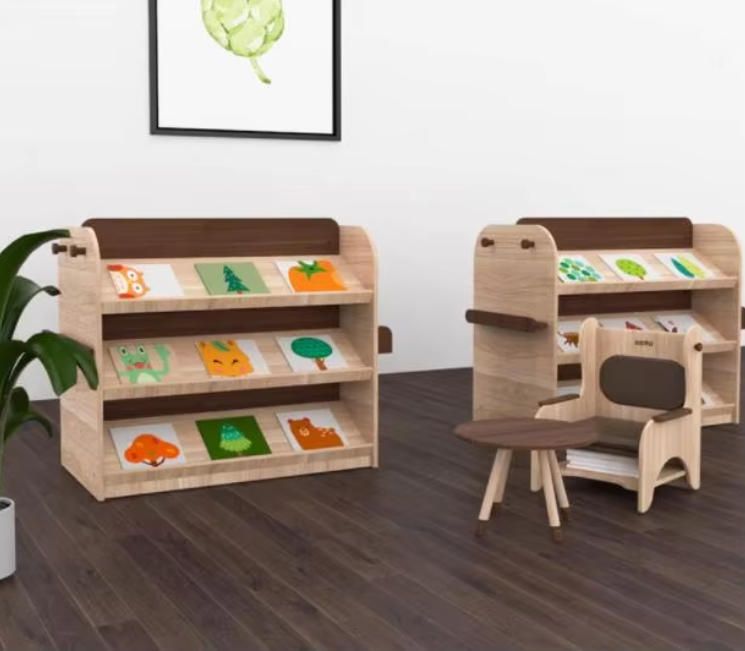 Montessori Children's Bookshelf Wooden Storage Cabinet for Kids Kindergarten Toy Organizer Woodcrafts Product