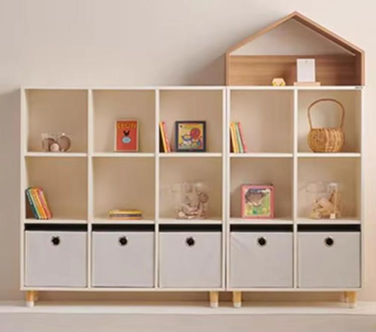 Solid Wood Children's Bookshelf Castle Cabinet Floor Storage Rack Multi-functional Organizer Baby Toy Storage Cabinet