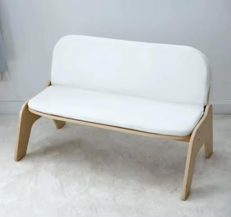 Modern Wood Leather Reading Chair for Home Use Single/Double Seat with Backrest for Children's Room and Kindergarten