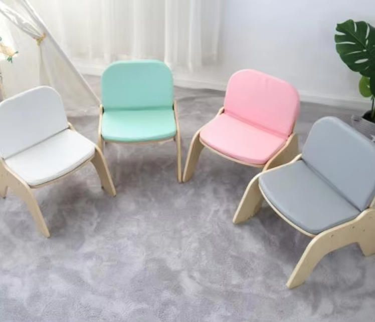 Modern Wood Leather Reading Chair for Home Use Single/Double Seat with Backrest for Children's Room and Kindergarten