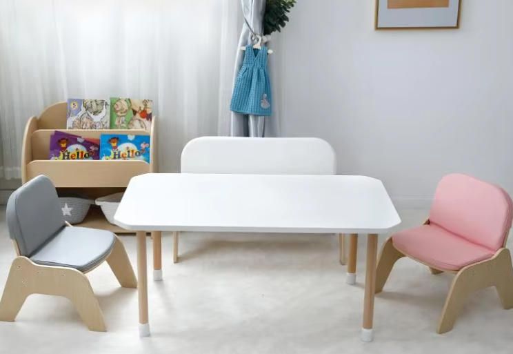 Modern Wood Leather Reading Chair for Home Use Single/Double Seat with Backrest for Children's Room and Kindergarten