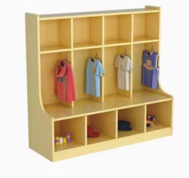 Modern Wooden Storage Cabinet for School Kids-Coat Rack Organizer Shoe Cabinet Backpack Shelf for Kindergarten