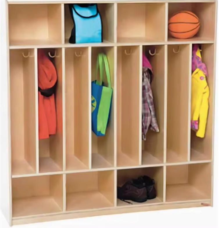 Modern Wooden Storage Cabinet for School Kids-Coat Rack Organizer Shoe Cabinet Backpack Shelf for Kindergarten