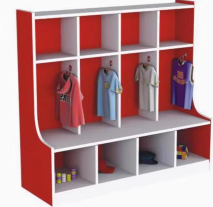 Modern Wooden Storage Cabinet for School Kids-Coat Rack Organizer Shoe Cabinet Backpack Shelf for Kindergarten