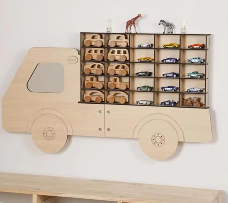 Modern Wood Wall-Mounted Toy Car Storage Shelf Multi-Grid Display Cabinet for Blind Box Animal Figures for School