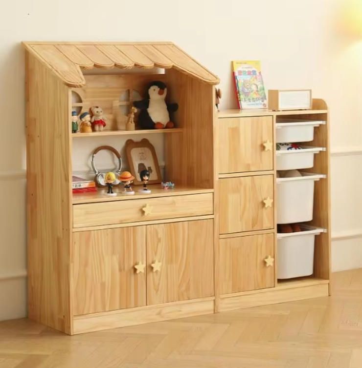Modern Kids Wooden Toy Storage Cabinet with Large Capacity Drawers and Bookshelf Organizer for Home School Mall