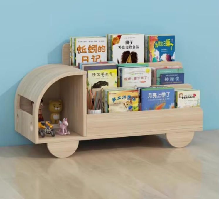 Minimalist Kids Wooden Truck Bookshelf Toddler's Desktop Organizer and Floor Bookcase for Home and School