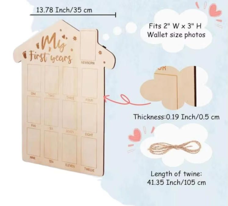 Newborn Monthly Milestone Frame Wooden Baby Photo Display First Year Memory Keepsake Handcrafted Woodcrafts