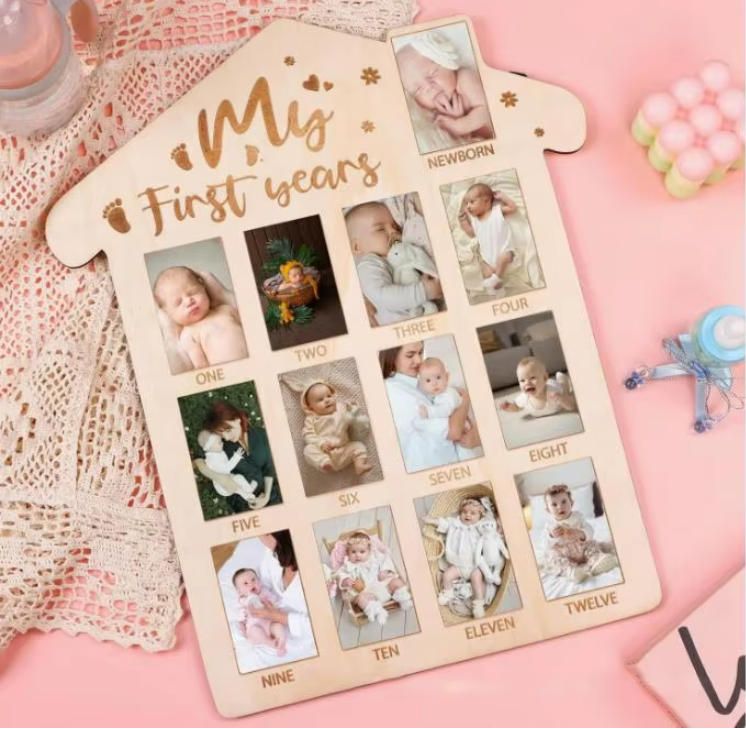 Newborn Monthly Milestone Frame Wooden Baby Photo Display First Year Memory Keepsake Handcrafted Woodcrafts