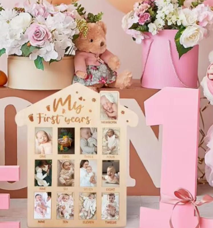 Newborn Monthly Milestone Frame Wooden Baby Photo Display First Year Memory Keepsake Handcrafted Woodcrafts