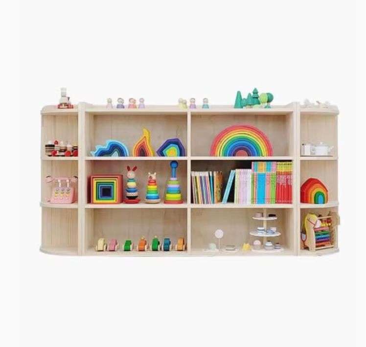 Multifunctional Large Capacity Kids' Toy and Bookshelf Storage Organizer Woodcraft Montessori Storage Rack