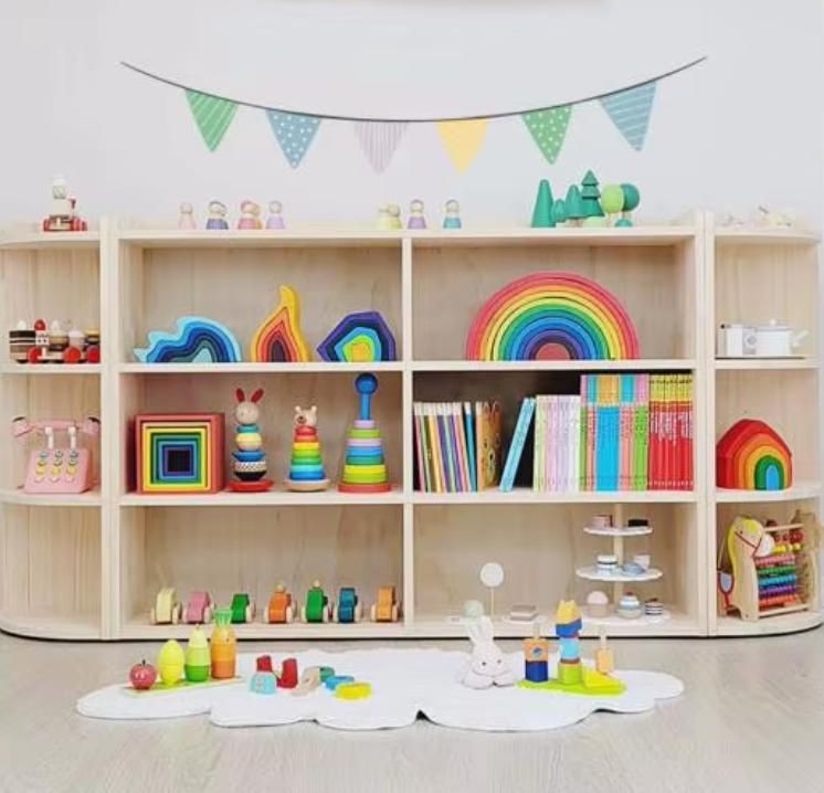 Multifunctional Large Capacity Kids' Toy and Bookshelf Storage Organizer Woodcraft Montessori Storage Rack
