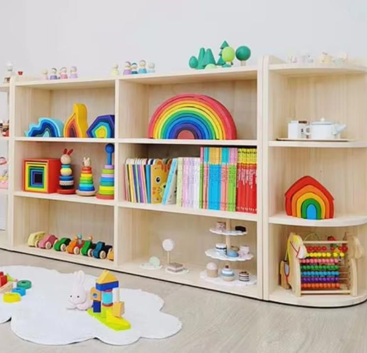 Multifunctional Large Capacity Kids' Toy and Bookshelf Storage Organizer Woodcraft Montessori Storage Rack