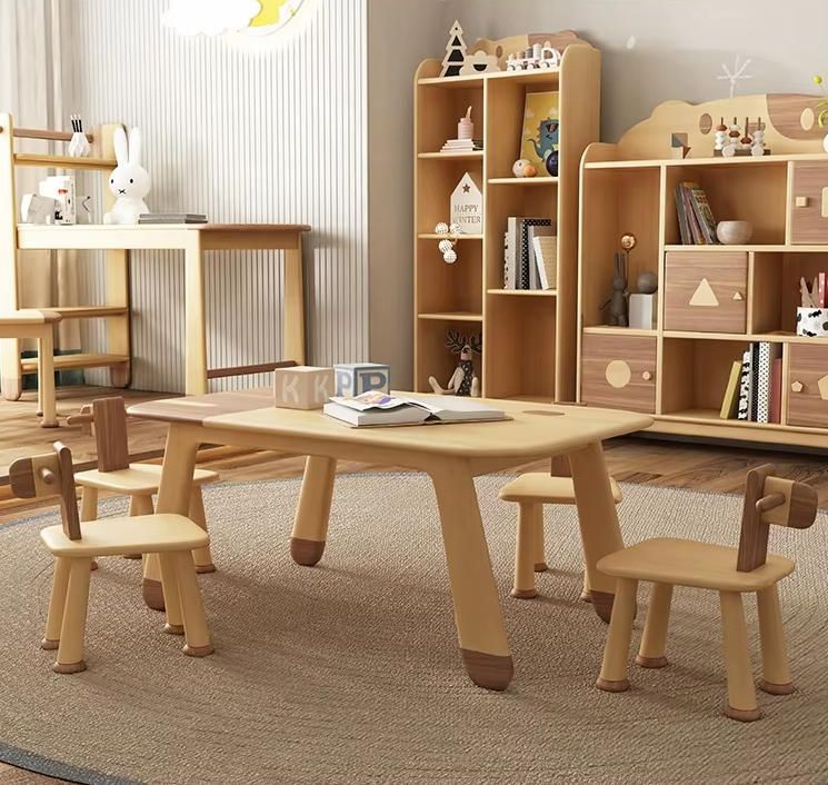 Kindergarten Solid Wood Children's Table Walnut Dining Table Chair Beech Children's Table