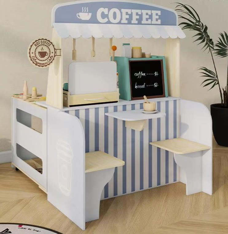 Wooden Pretend Play Coffee Shop and Kitchen Set for Kids