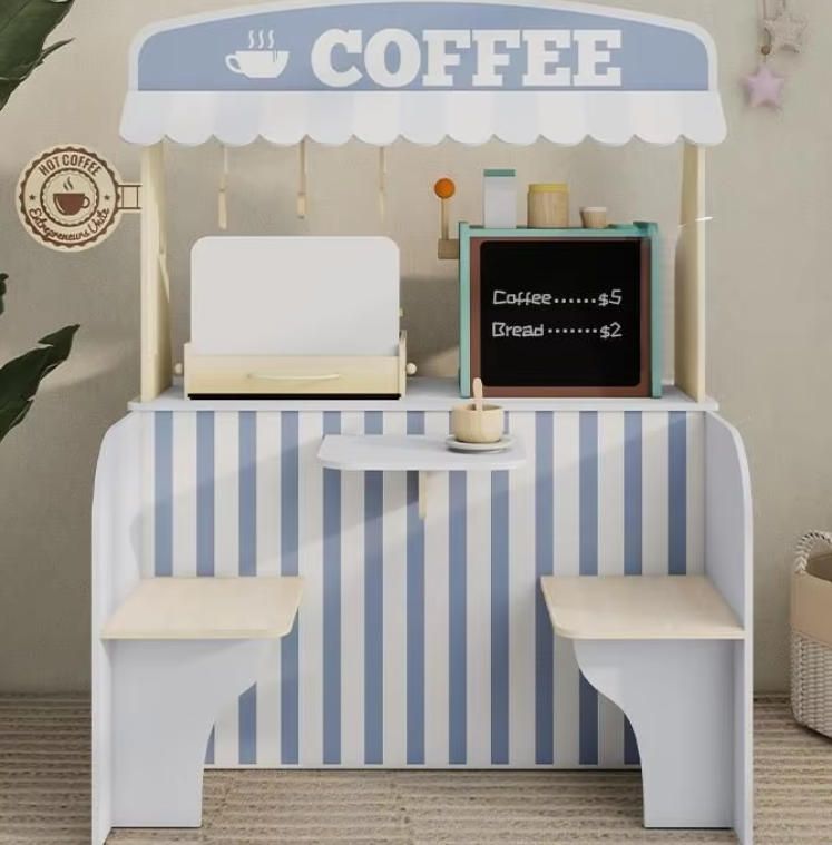 Wooden Pretend Play Coffee Shop and Kitchen Set for Kids