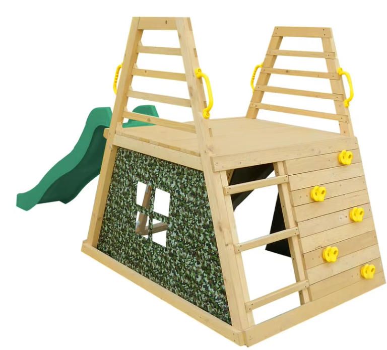 Kids Outdoor Active Play Wooden Climbing Frame with Slide