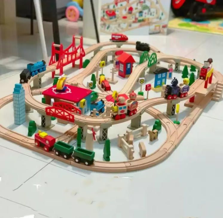 Small Electric Train Set Wooden Children's Puzzle Assembly Toy Handmade Educational DIY Woodcrafts with Block Set Track