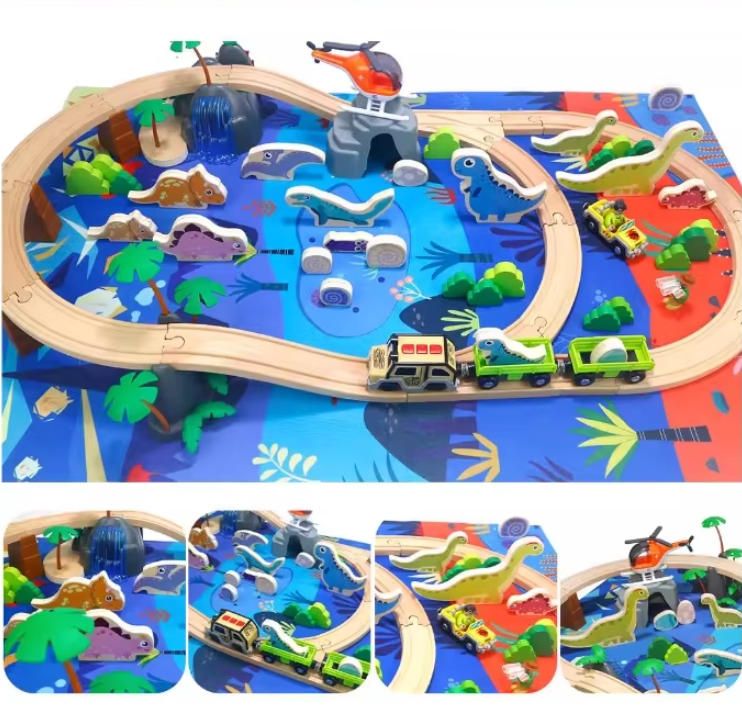 Small Electric Train Set Wooden Children's Puzzle Assembly Toy Handmade Educational DIY Woodcrafts with Block Set Track