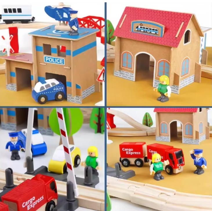 Small Electric Train Set Wooden Children's Puzzle Assembly Toy Handmade Educational DIY Woodcrafts with Block Set Track