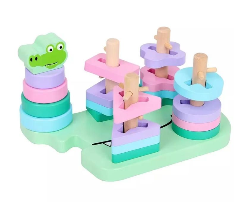 Montessori-Inspired Wood Stacking Toys for 1-2 Year Olds Early Education Puzzle Bead String Building Blocks for Baby Boys Girls