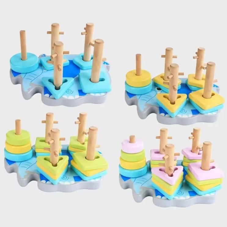Montessori-Inspired Wood Stacking Toys for 1-2 Year Olds Early Education Puzzle Bead String Building Blocks for Baby Boys Girls