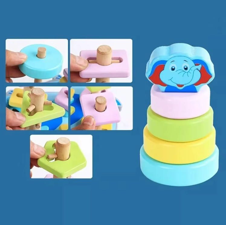 Montessori-Inspired Wood Stacking Toys for 1-2 Year Olds Early Education Puzzle Bead String Building Blocks for Baby Boys Girls