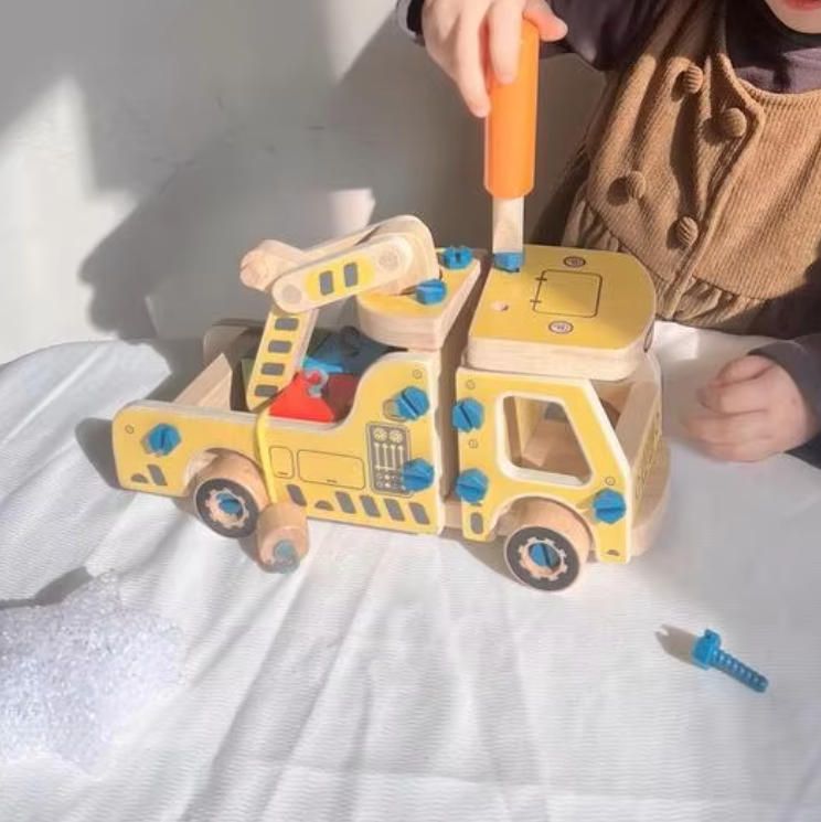 Early Education Educational Toys Inertia Woodcrafts Car Simulation Engineering Disassembly Assembly Toy Bulldozer Excavator