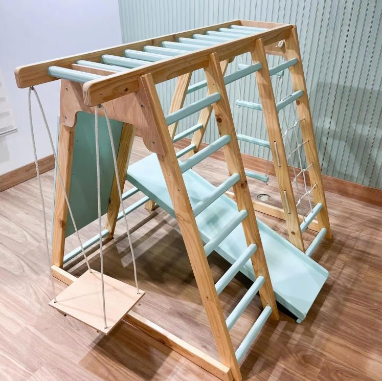 Indoor Jungle Gym-Inspired Wood Climbing Frame Set for Kids for Playrooms