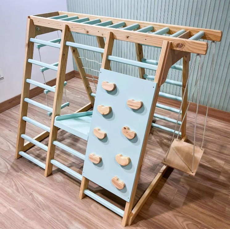 Indoor Jungle Gym-Inspired Wood Climbing Frame Set for Kids for Playrooms