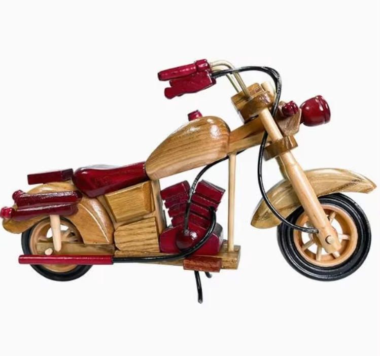 Classic 10-Inch Wooden Harley Motorcycle Decorative Model Educational Toy for Home and Office