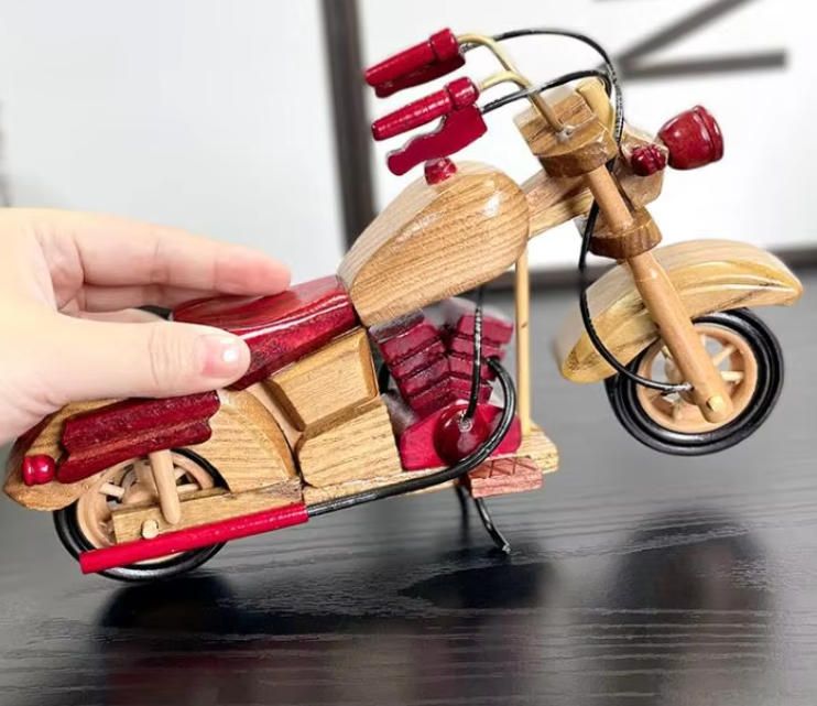 Classic 10-Inch Wooden Harley Motorcycle Decorative Model Educational Toy for Home and Office