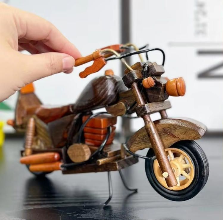 Classic 10-Inch Wooden Harley Motorcycle Decorative Model Educational Toy for Home and Office