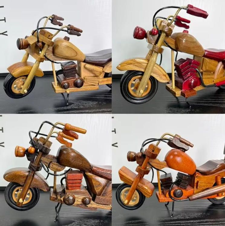 Classic 10-Inch Wooden Harley Motorcycle Decorative Model Educational Toy for Home and Office