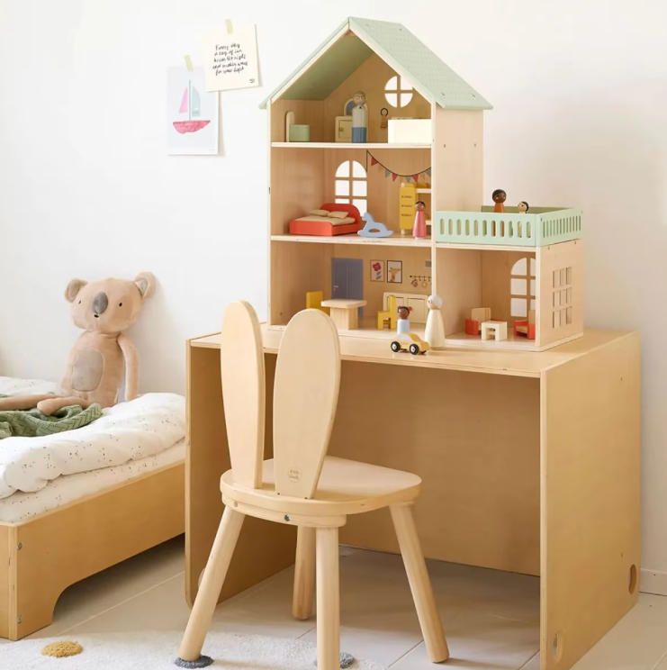 Unisex Educational Wooden Dollhouse Toy with Plastic Features Kids Construction Miniatures in Box Packaging