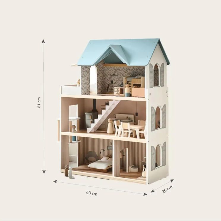 Unisex Educational Wooden Dollhouse Toy with Plastic Features Kids Construction Miniatures in Box Packaging