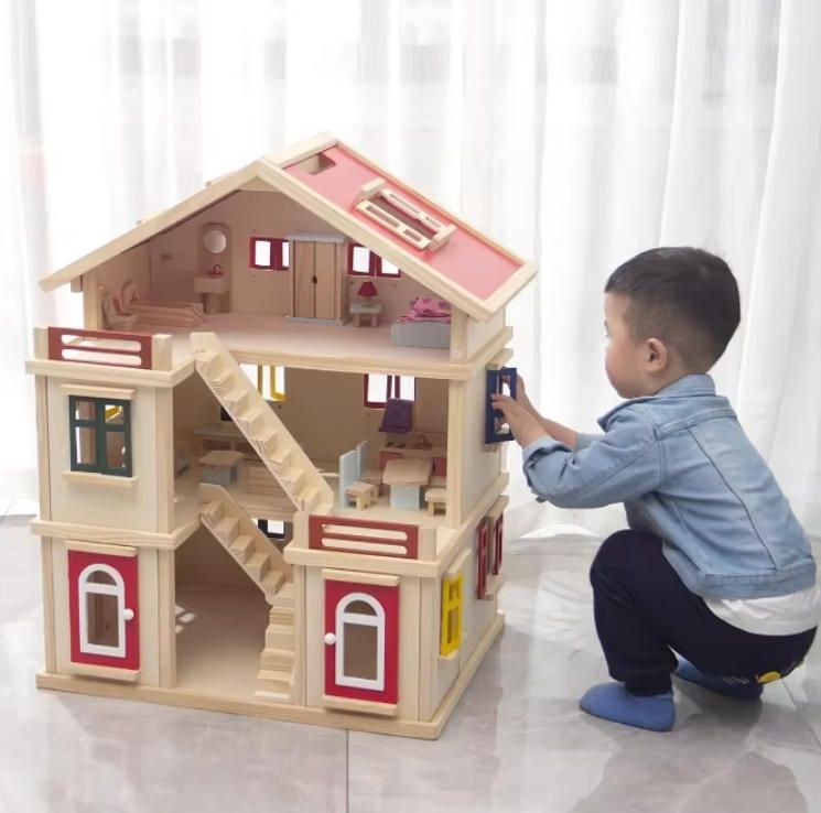 Large Princess Villa Wooden Doll House Simulation Toy for Girls and Boys Birthday Gift