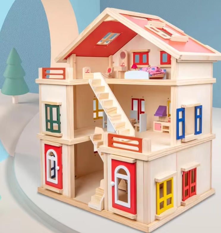 Large Princess Villa Wooden Doll House Simulation Toy for Girls and Boys Birthday Gift