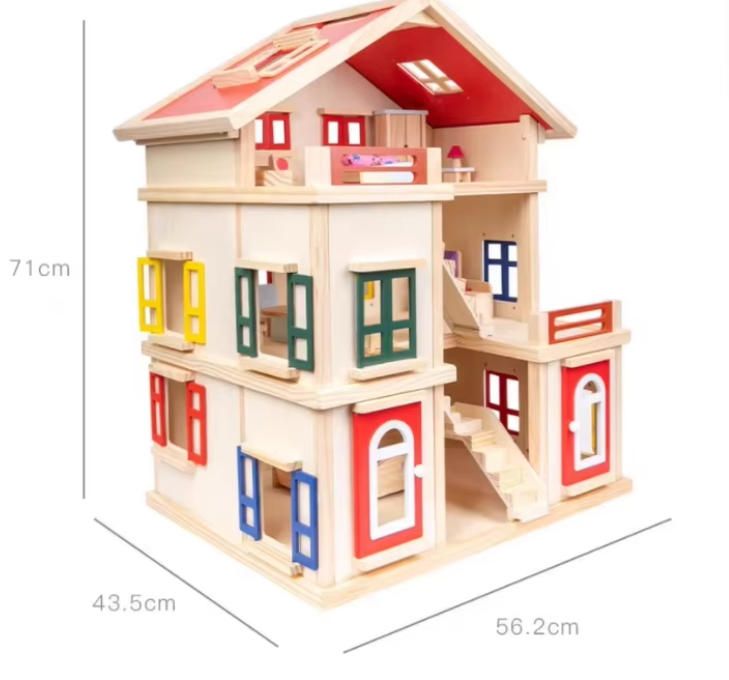 Large Princess Villa Wooden Doll House Simulation Toy for Girls and Boys Birthday Gift