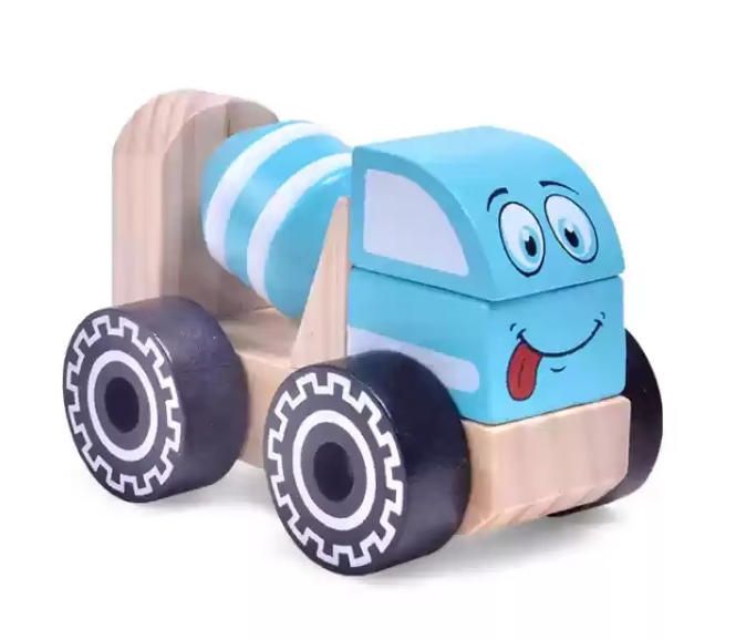 Unisex DIY Assembly Engineering Vehicle with Crane and Car Model Wood Construction Toy for Children Screw Blocks Product