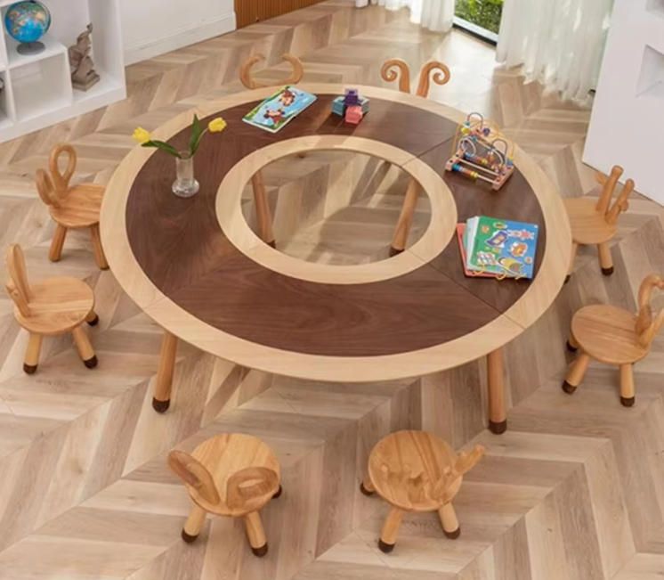 Modern Wooden Preschool Table and Chair Set for Early Education