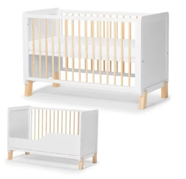 Solid Modern Natural Wood Convertible Baby Crib Durable Handcrafted Wood Construction European Design for Bedroom Hospital Use
