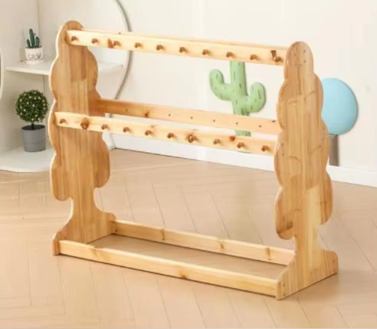 Children's Modern Cartoon Wooden Towel Rack Movable Solid Wood Stand for Bedroom Nursery Living Room School
